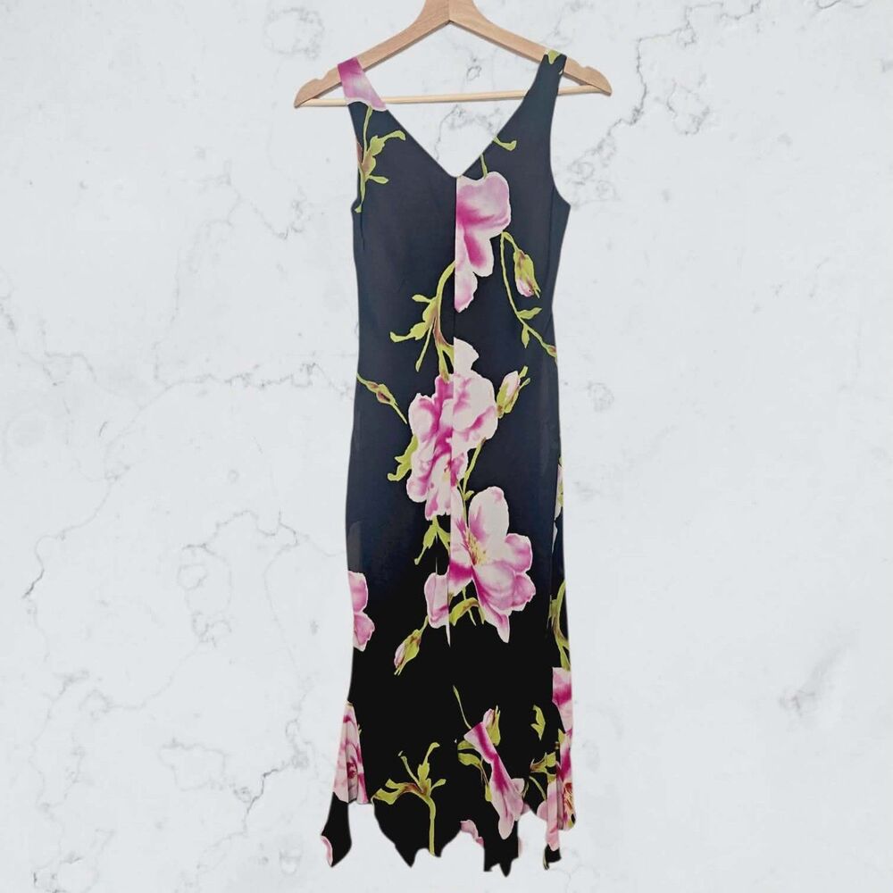Vintage 90s Y2K Jonathan Martin Fairycore Cottagecore Black Pink Floral Dress - Picture 3 of 6